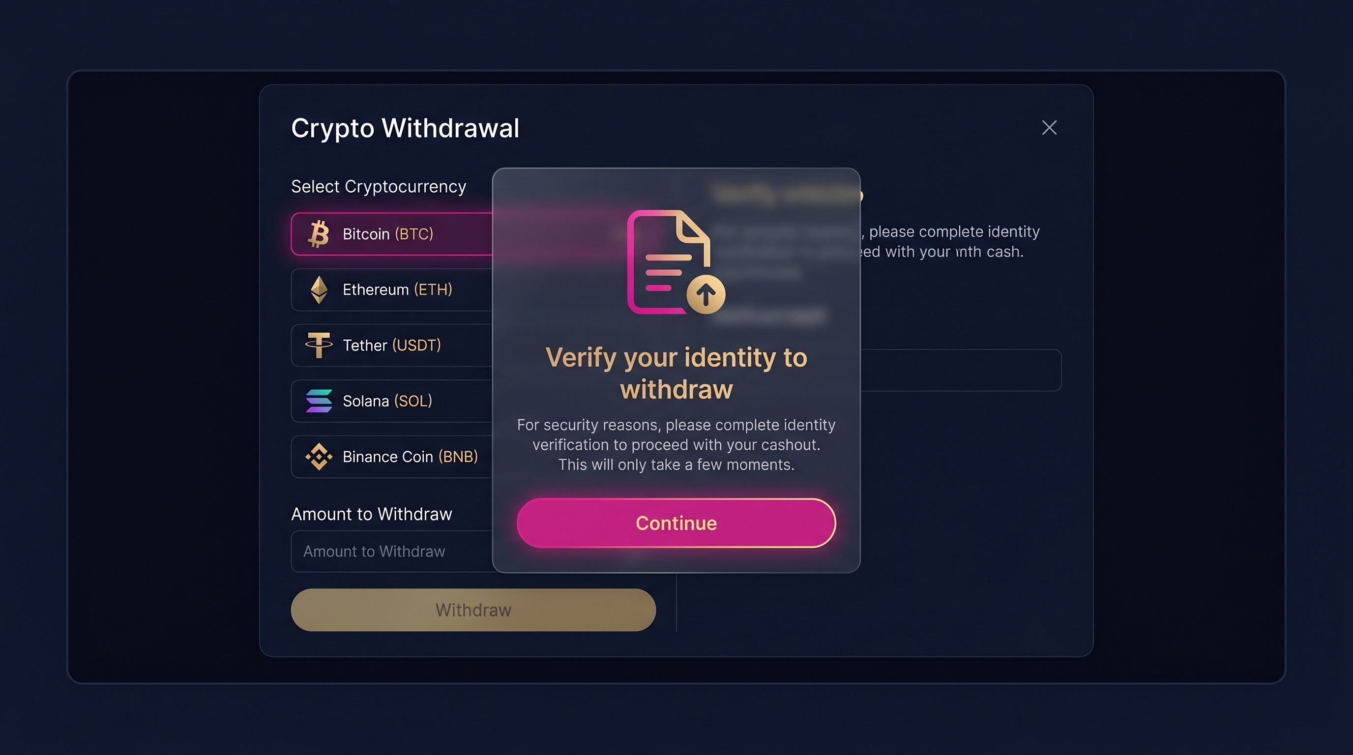 HypeDrop crypto only withdrawal screen