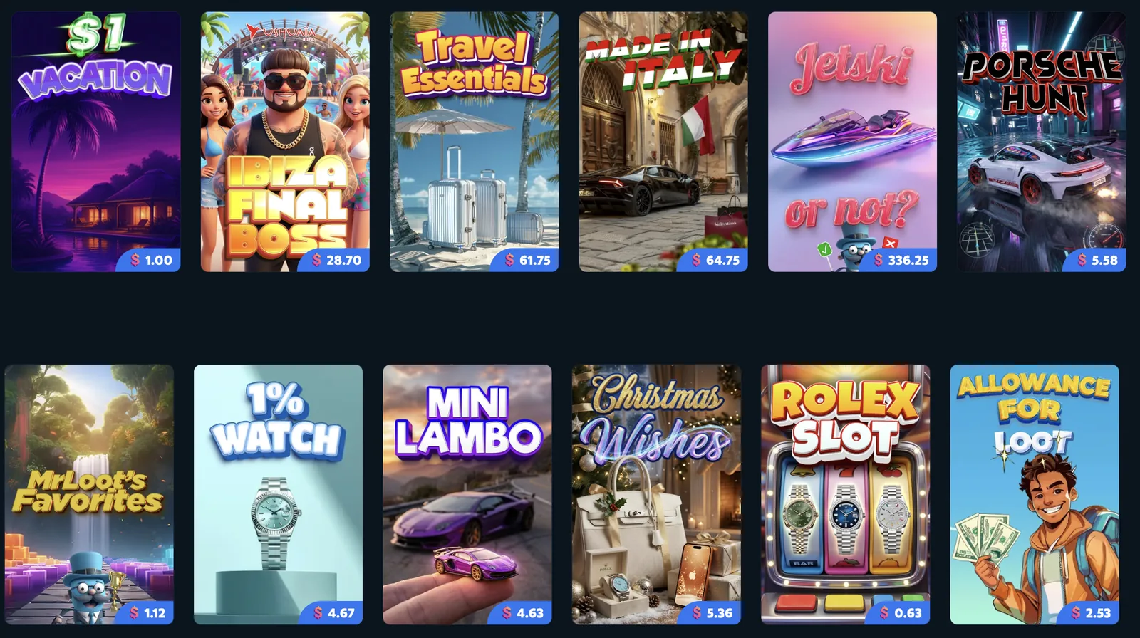 MrLoot mystery box catalogue with video game style themed box art