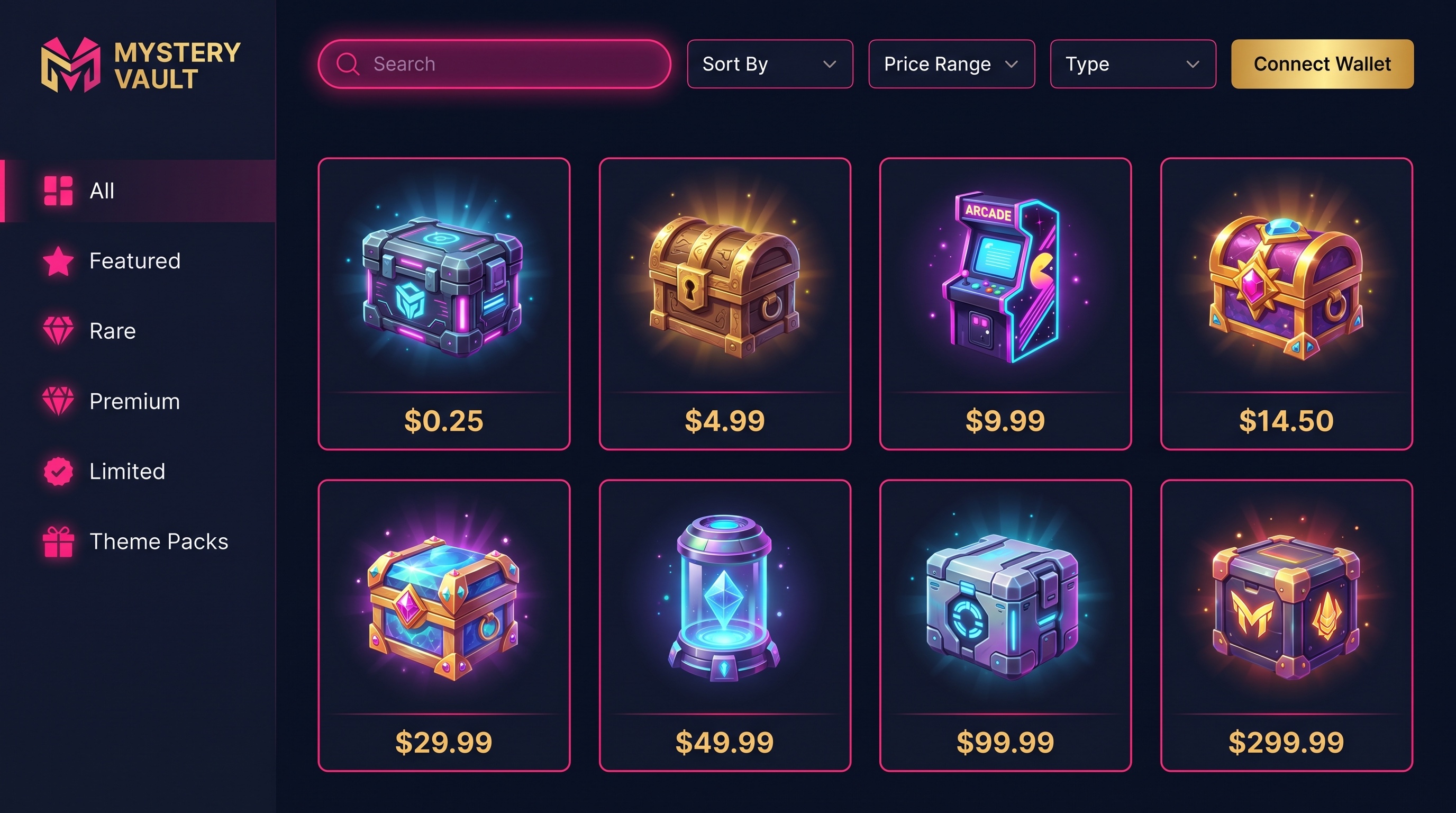 MrLoot box catalogue grid across luxury, gaming, geek, fashion and tech